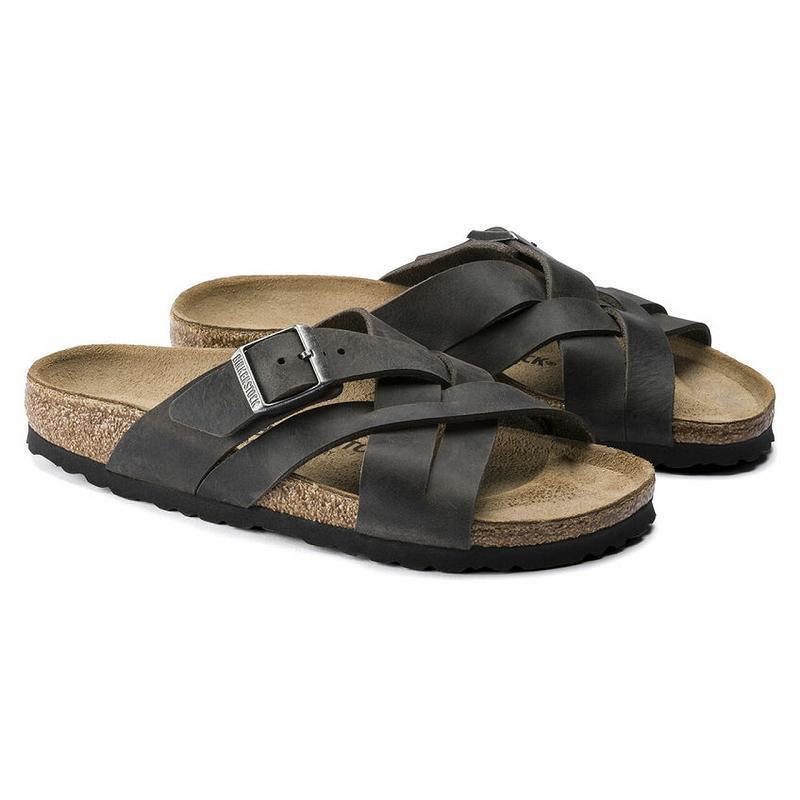 Birkenstock Lugano Oiled Læder Sandaler Herre Sort | DK 221MQZ